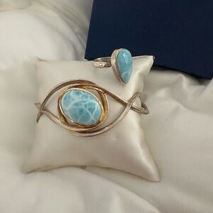 Larimar stone - Sterling Silver bangle bracelet and ring set. Never worn.